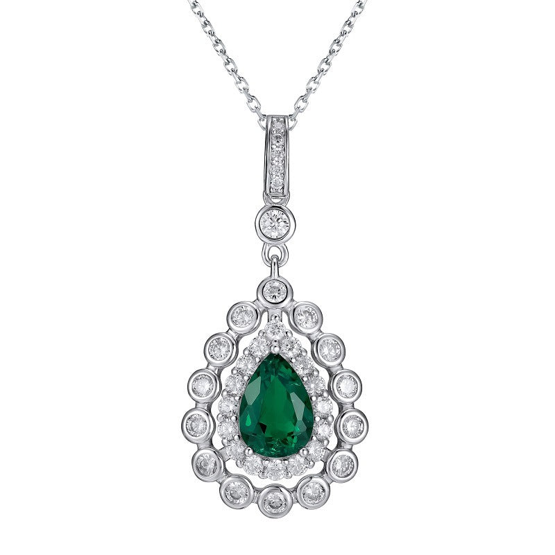 925 Sterling Silver Lab Emerald Teardrop Necklace Jewellery Vintage - Photo 5