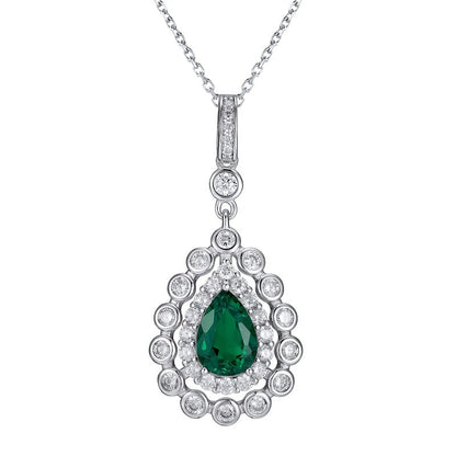 925 Sterling Silver Lab Emerald Teardrop Necklace Jewellery Vintage - Photo 5
