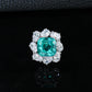 S925 Silver Square Lab Paraiba Tsavorite Pear Diamond Halo Ring, Evening - Photo 2
