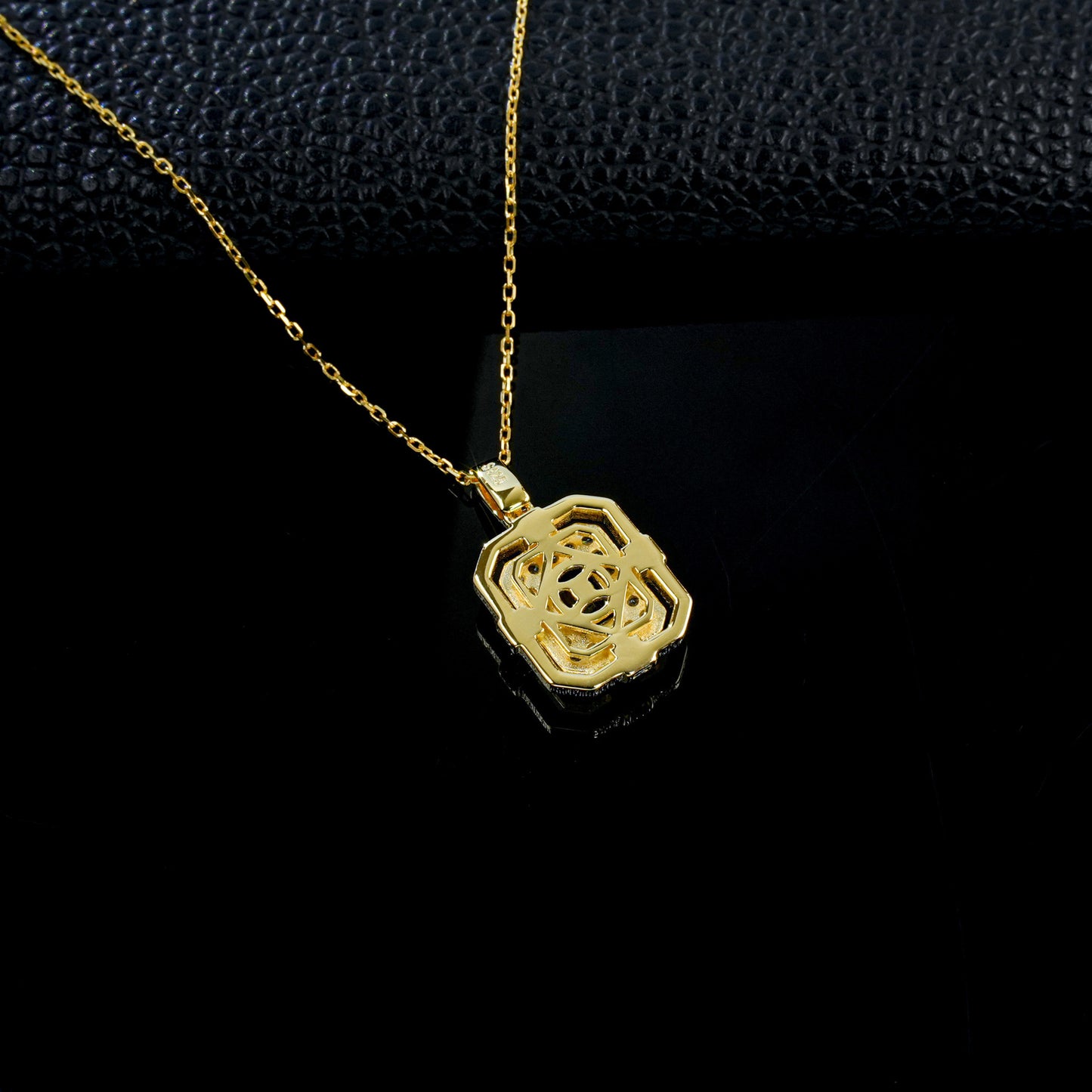 S925 Silver Vintage Palace Lab Sapphire Square Plate Necklace Full Diamond Halo, Women's Gift - Photo 4
