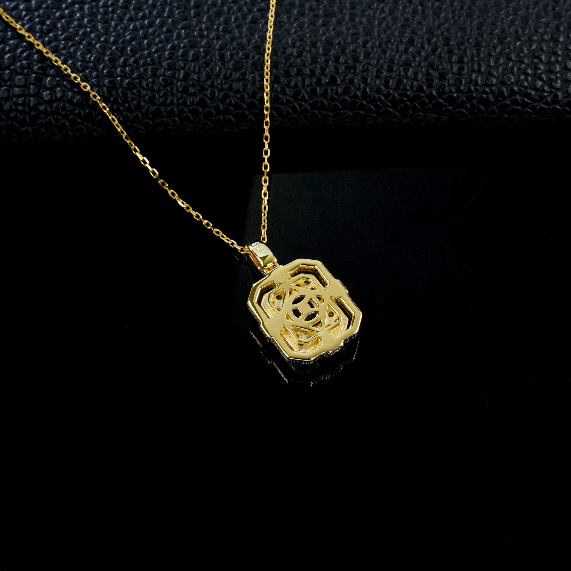 S925 Silver Vintage Palace Lab Sapphire Square Plate Necklace Full Diamond Halo, Women's Gift - Photo 4