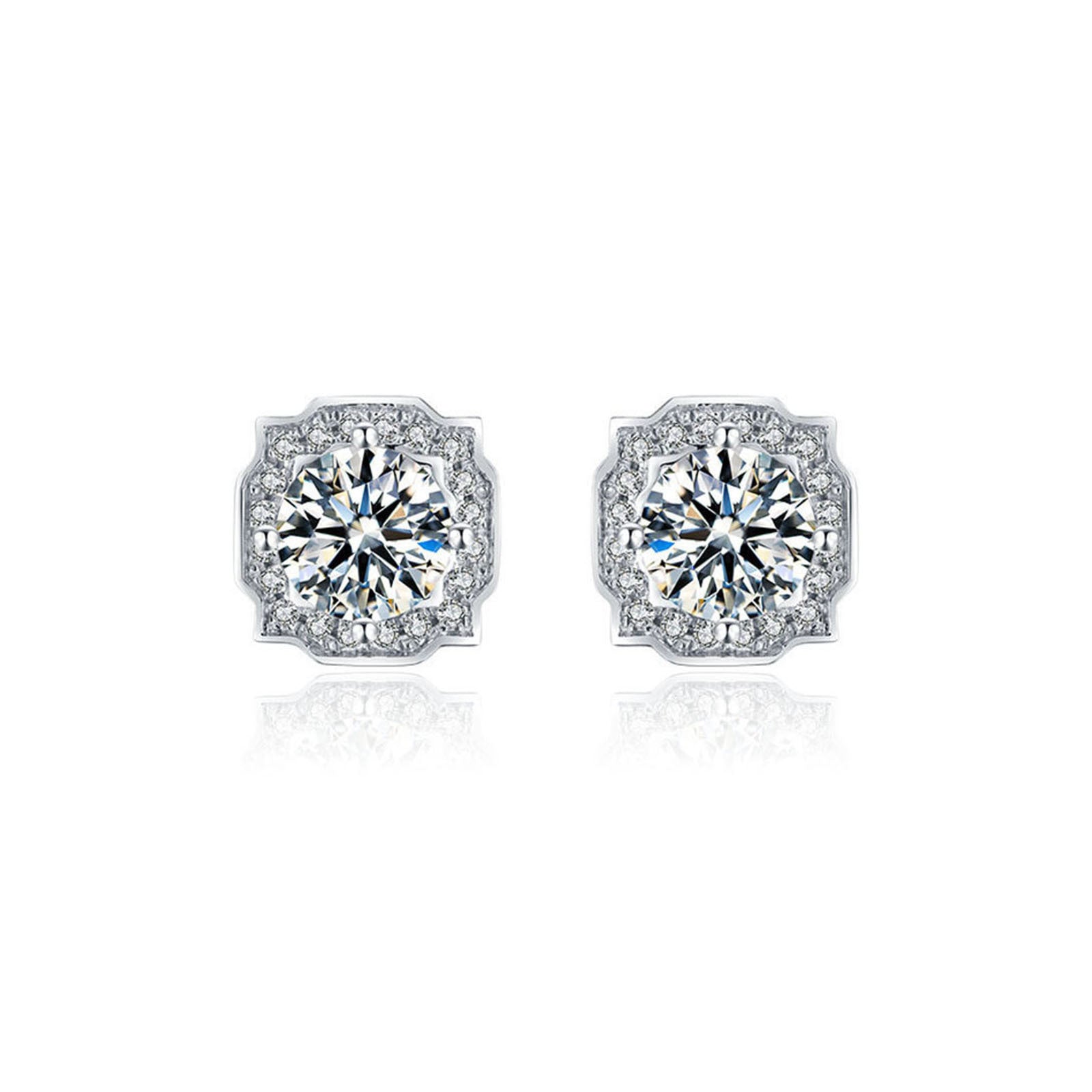 S925 Sterling Silver Lab Diamond Pave Stud Earrings, Auspicious Year Gift - Photo 5