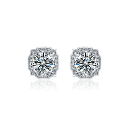 S925 Sterling Silver Lab Diamond Pave Stud Earrings, Auspicious Year Gift - Photo 5