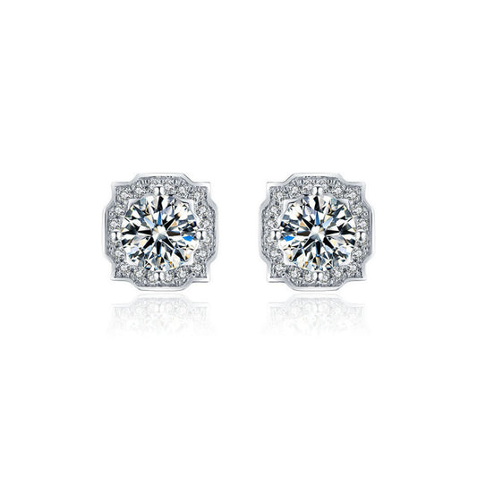S925 Sterling Silver Lab Diamond Pave Stud Earrings, Auspicious Year Gift - Photo 5