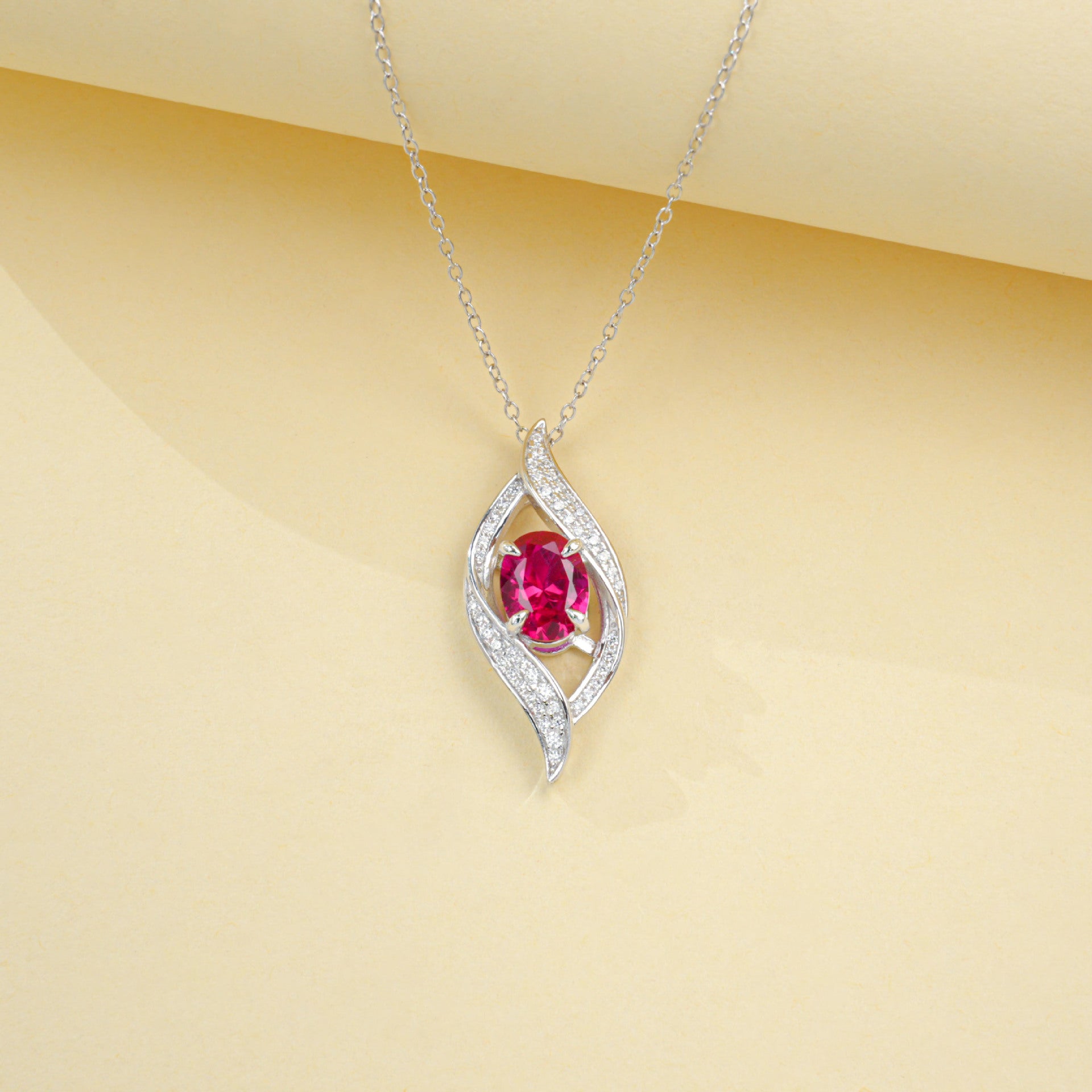 S925 Sterling Silver Lab Ruby Teardrop Pendant Choker Necklace, Minimalist Versatile - Photo 3