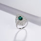 S925 Sterling Silver Lab Emerald Floral Cluster Pave Ring, Premium Elegant for Women - Photo 3