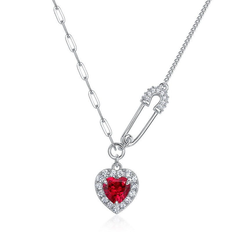 S925 Lab Ruby Necklace for Women Sterling Silver Choker Premium Simple - Photo 2