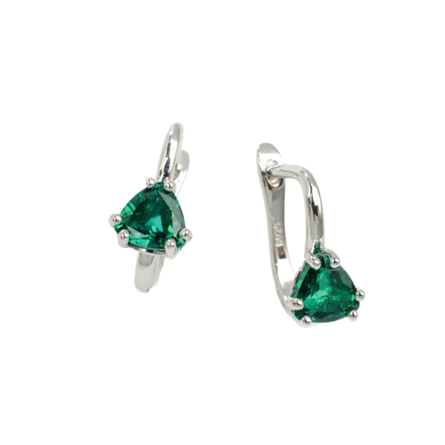 S925 Silver Triangle Lab Emerald Ear Cuff, Simple Green Gemstone - Photo 5