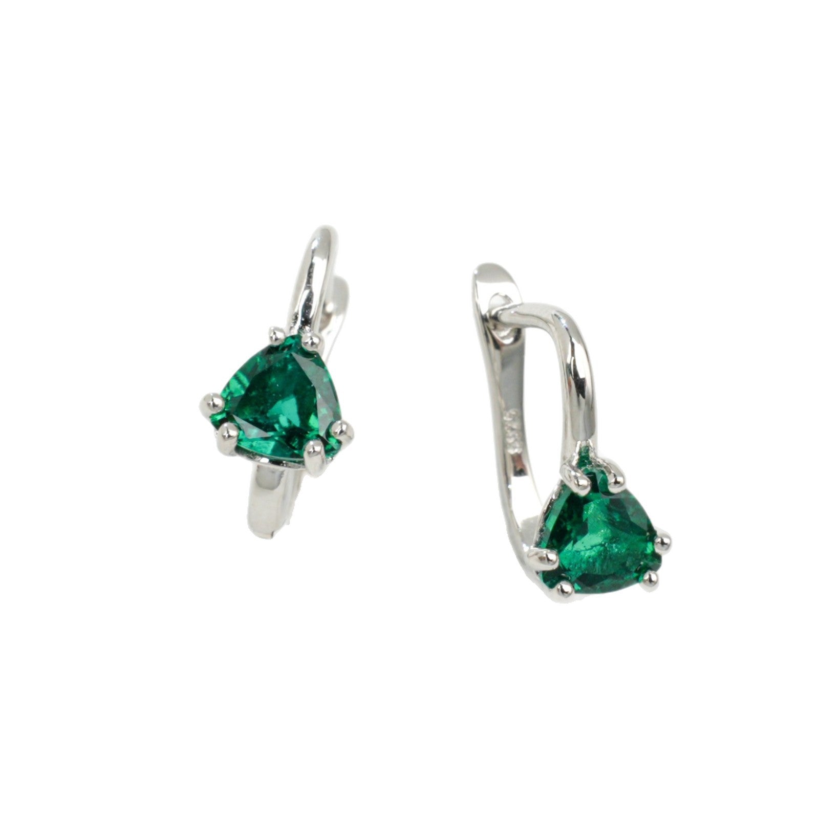 S925 Silver Triangle Lab Emerald Ear Cuff, Simple Green Gemstone - Photo 5