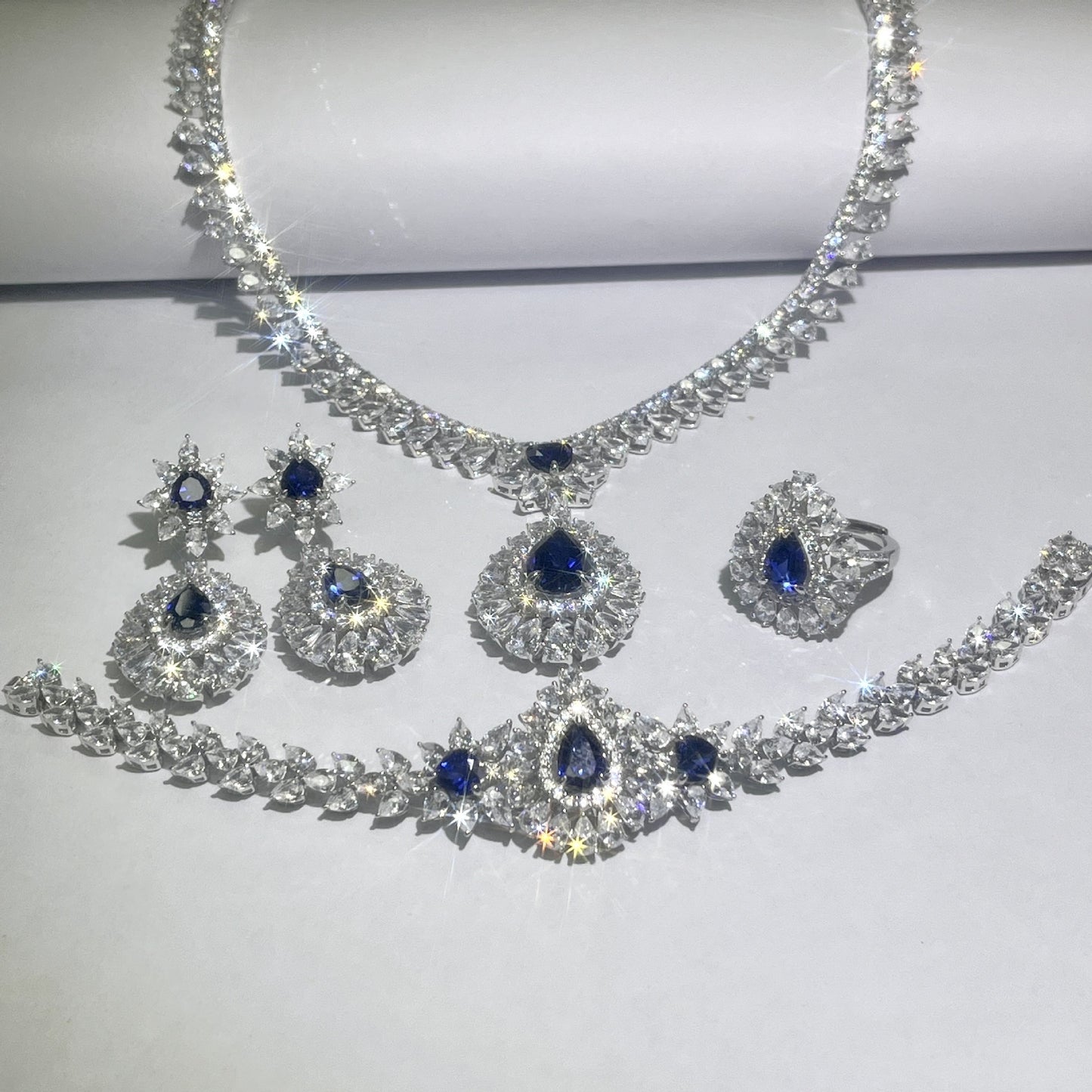 S925 Sterling Silver Lab Sapphire Jewellery Set, Teardrop Set, Wedding for Women - Photo 3