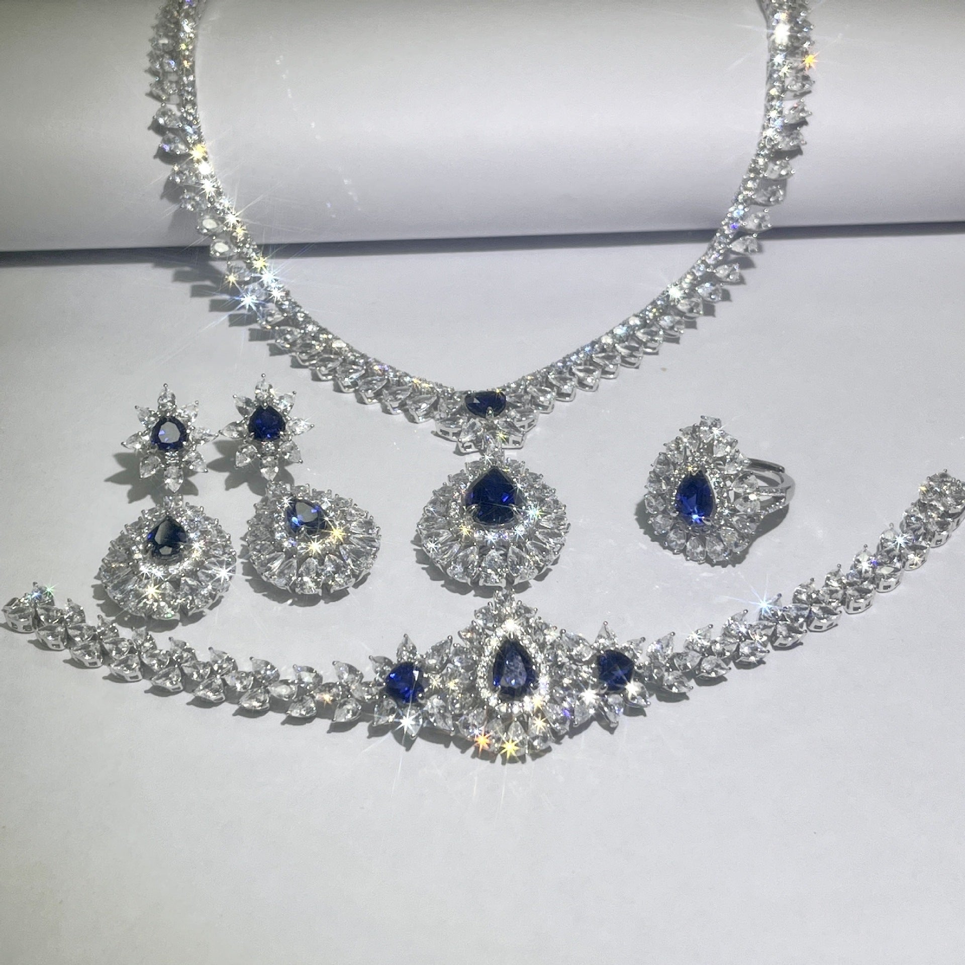 S925 Sterling Silver Lab Sapphire Jewellery Set, Teardrop Set, Wedding for Women - Photo 3