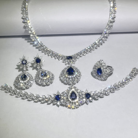 S925 Sterling Silver Lab Sapphire Jewellery Set, Teardrop Set, Wedding for Women - Photo 3