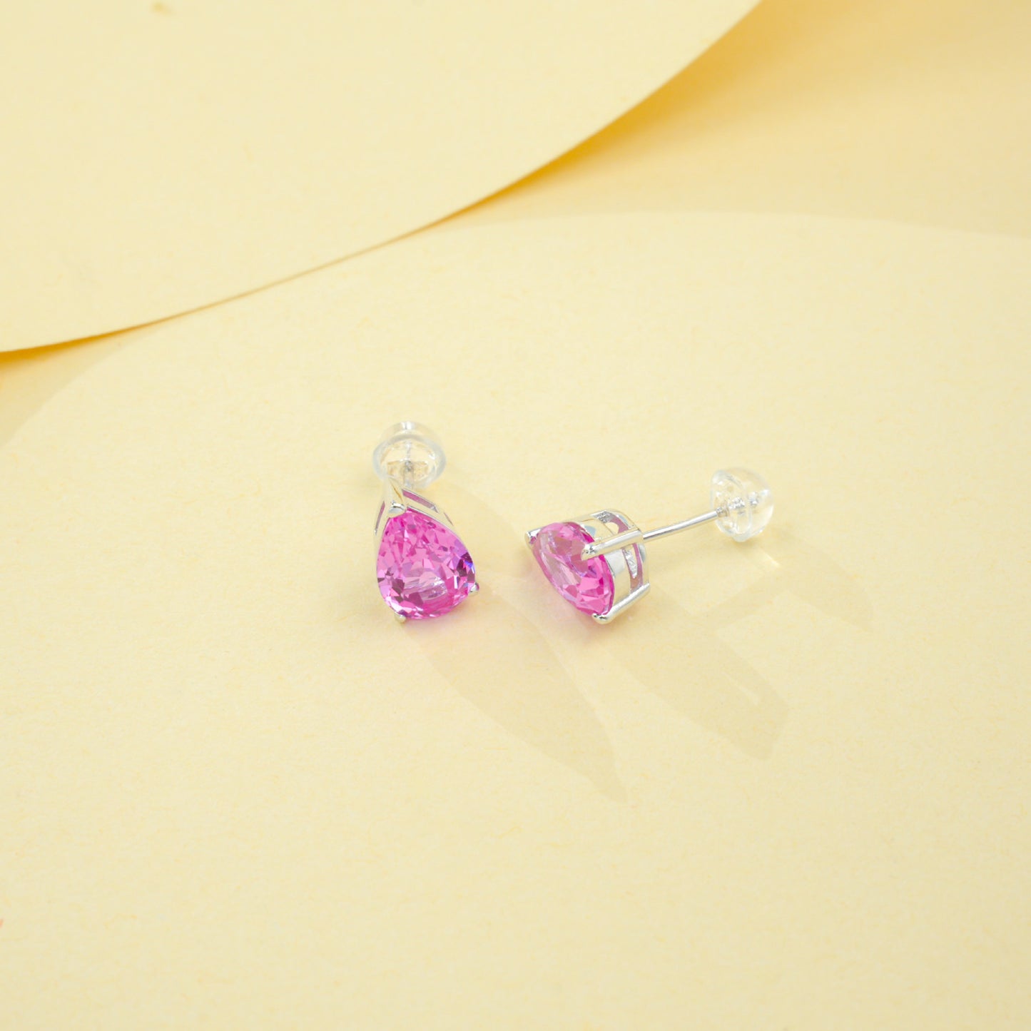 S925 Sterling Silver Lab Padparadscha Teardrop Stud Earrings, Minimalist Designer - Photo 3