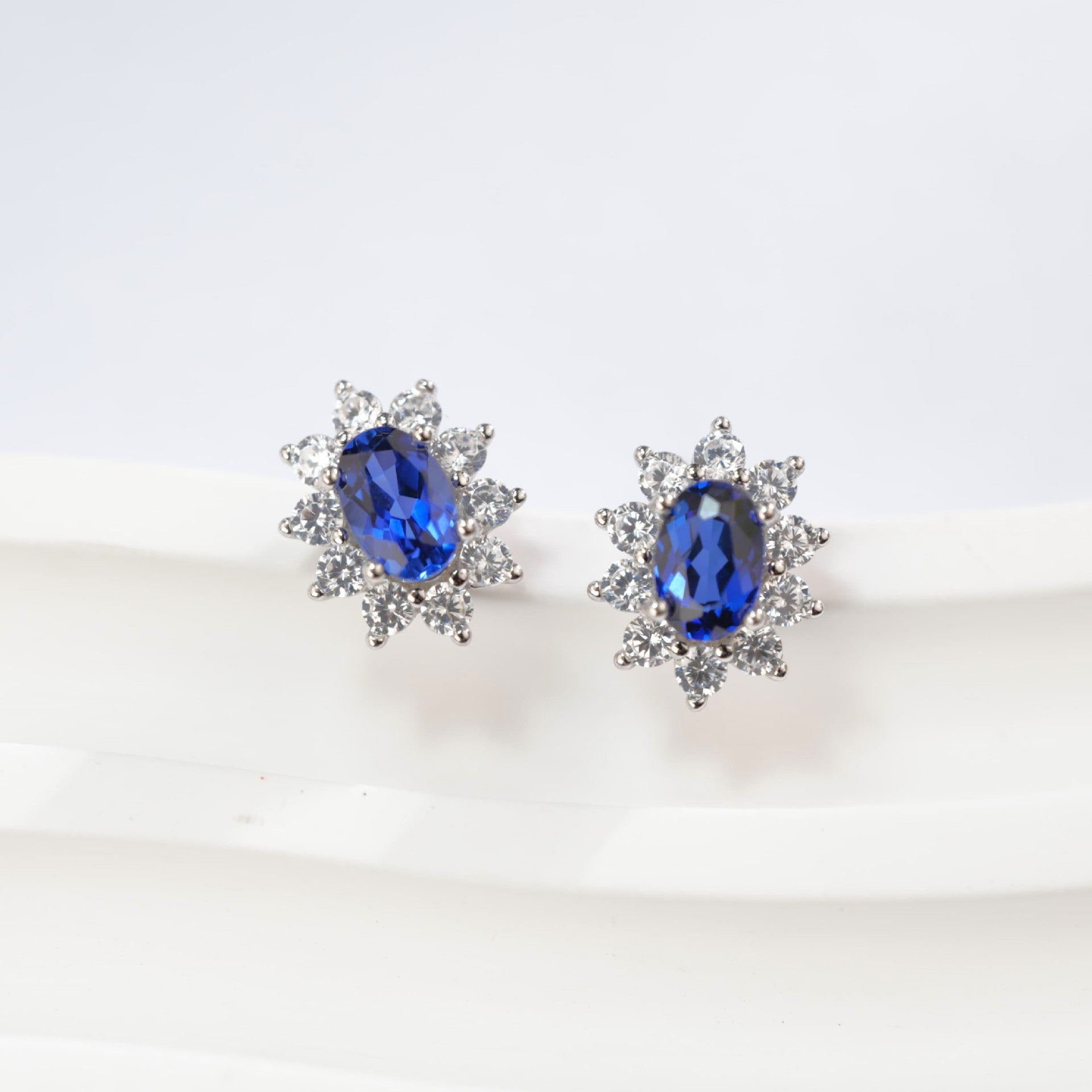 Sterling Silver Lab Sapphire Earrings, E-Commerce Design Premium - Photo 2