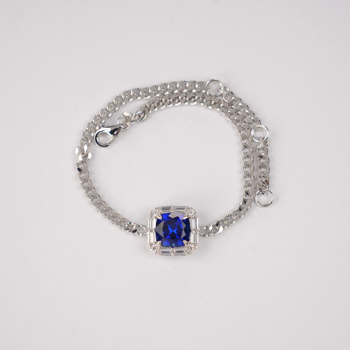 S925 Sterling Silver Lab Sapphire Bracelet, Versatile Premium Vintage - Photo 3