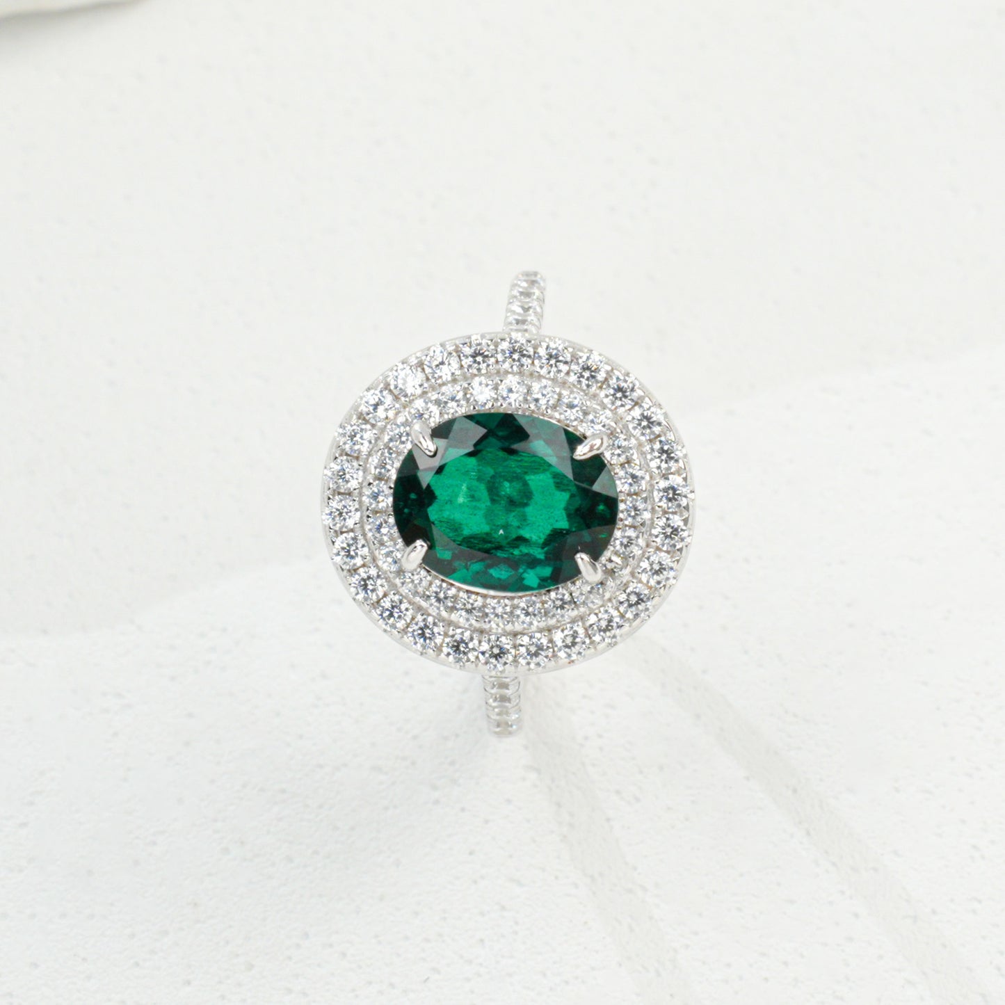 925 Sterling Silver Gold-Plated Lab Emerald Ring for Women, Versatile - Photo 6