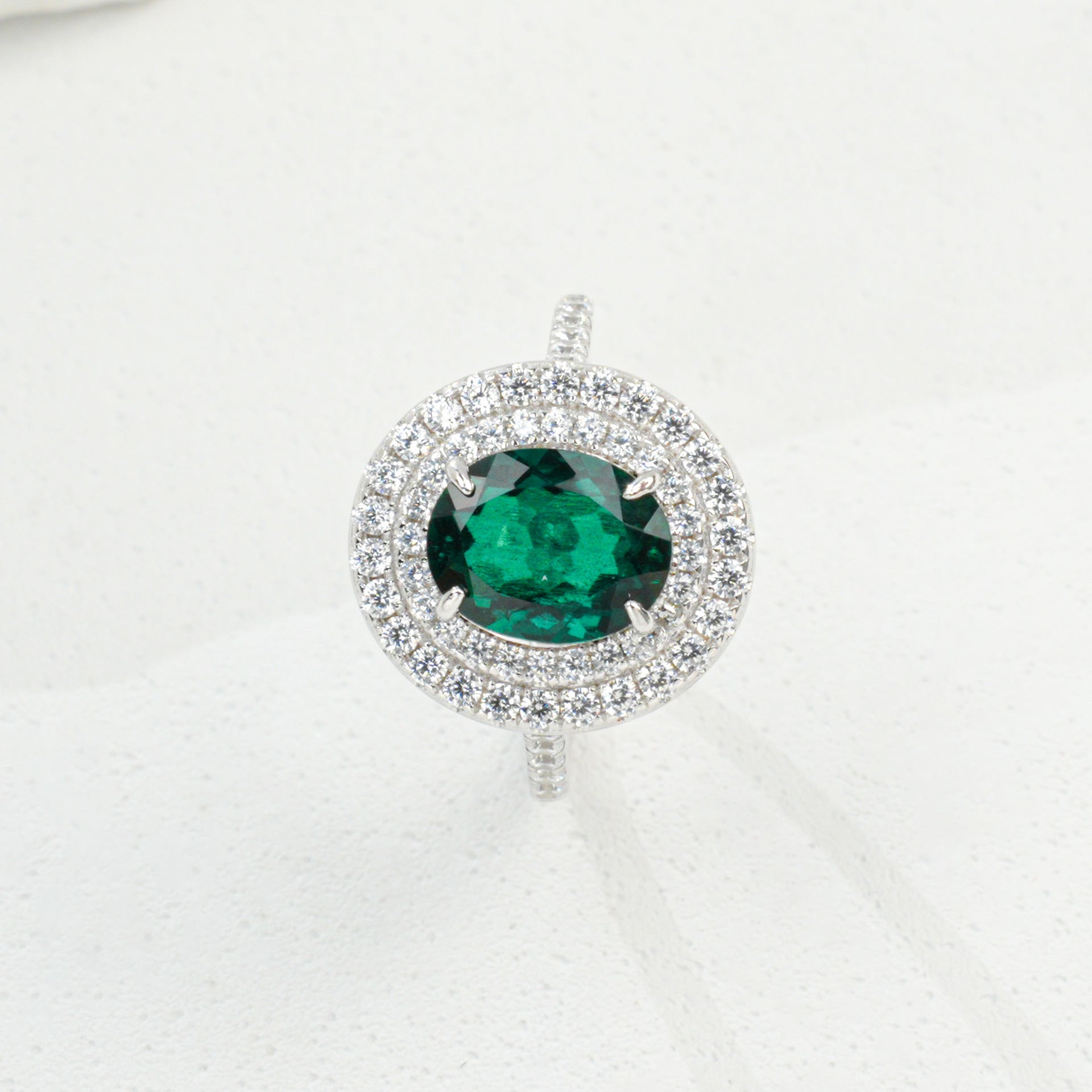 925 Sterling Silver Gold-Plated Lab Emerald Ring for Women, Versatile - Photo 6