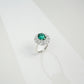 S925 Sterling Silver Lab Emerald Oval Halo Adjustable Open Ring, Vintage Versatile Gift - Photo 3