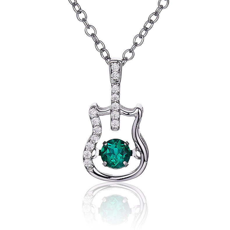 S925 Sterling Silver Emerald Guitar Choker Necklace, Designer Versatile for Women - Photo 6