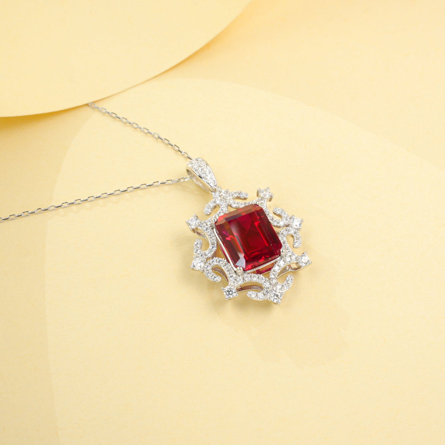 S925 Sterling Silver Lab Ruby Necklace, Diamond Choker Design - Photo 2