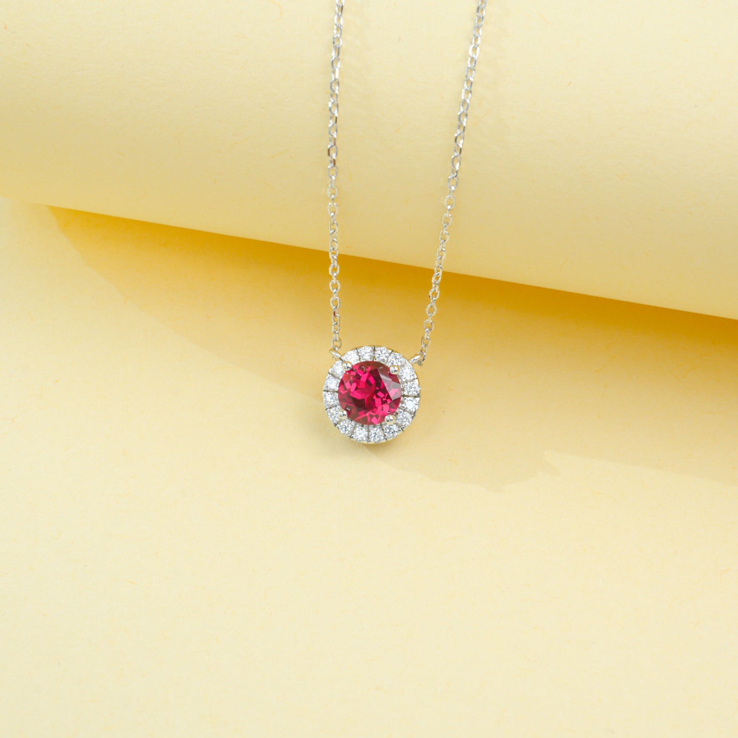 S925 Sterling Silver Lab Ruby Round Pave Choker Necklace, Versatile for Women - Photo 3