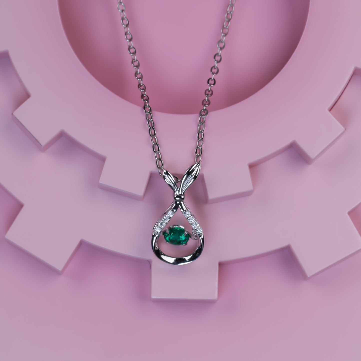 S925 Silver Hollow Lucky Bag Emerald Necklace, Small Gentle Simple - Photo 3