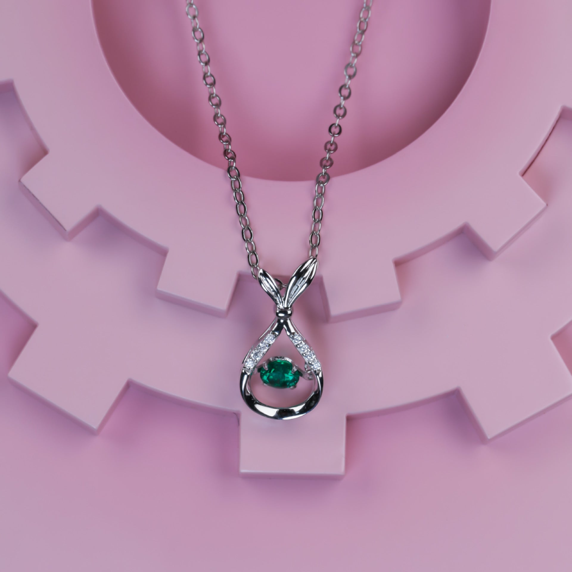 S925 Silver Hollow Lucky Bag Emerald Necklace, Small Gentle Simple - Photo 3