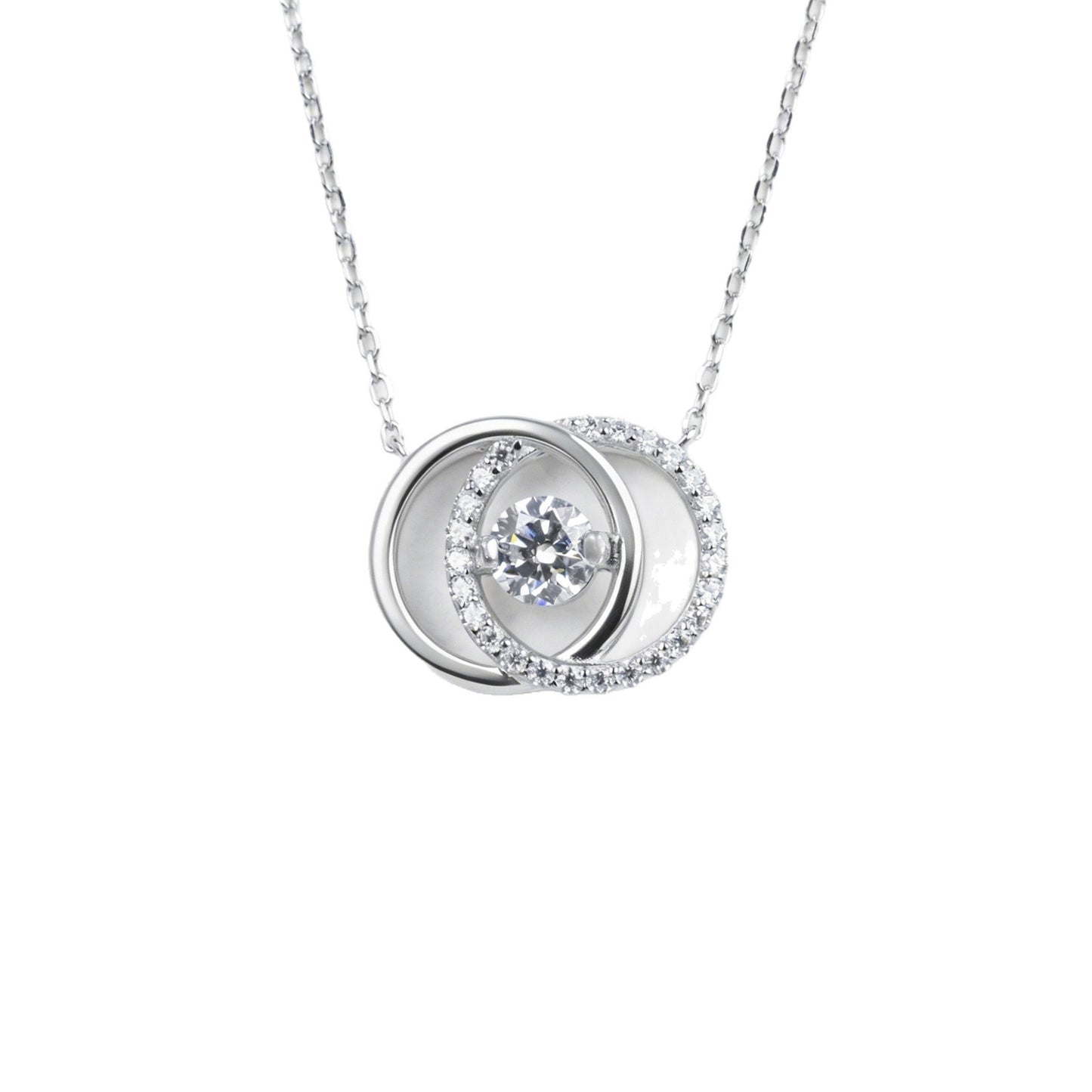 S925 Silver Double-Hoop Diamond Necklace, Simple Versatile Gift - Photo 5