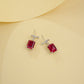 S925 Sterling Silver Lab Ruby Rectangular Earrings, Premium - Photo 2