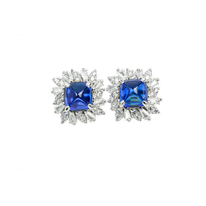 S925 Sterling Silver Lab Sapphire Earrings, Premium Elegant - Photo 1