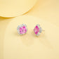 S925 Silver Lab Pink Sapphire Stud Earrings Full Diamond Halo, Anniversary Gentle Versatile - Photo 3