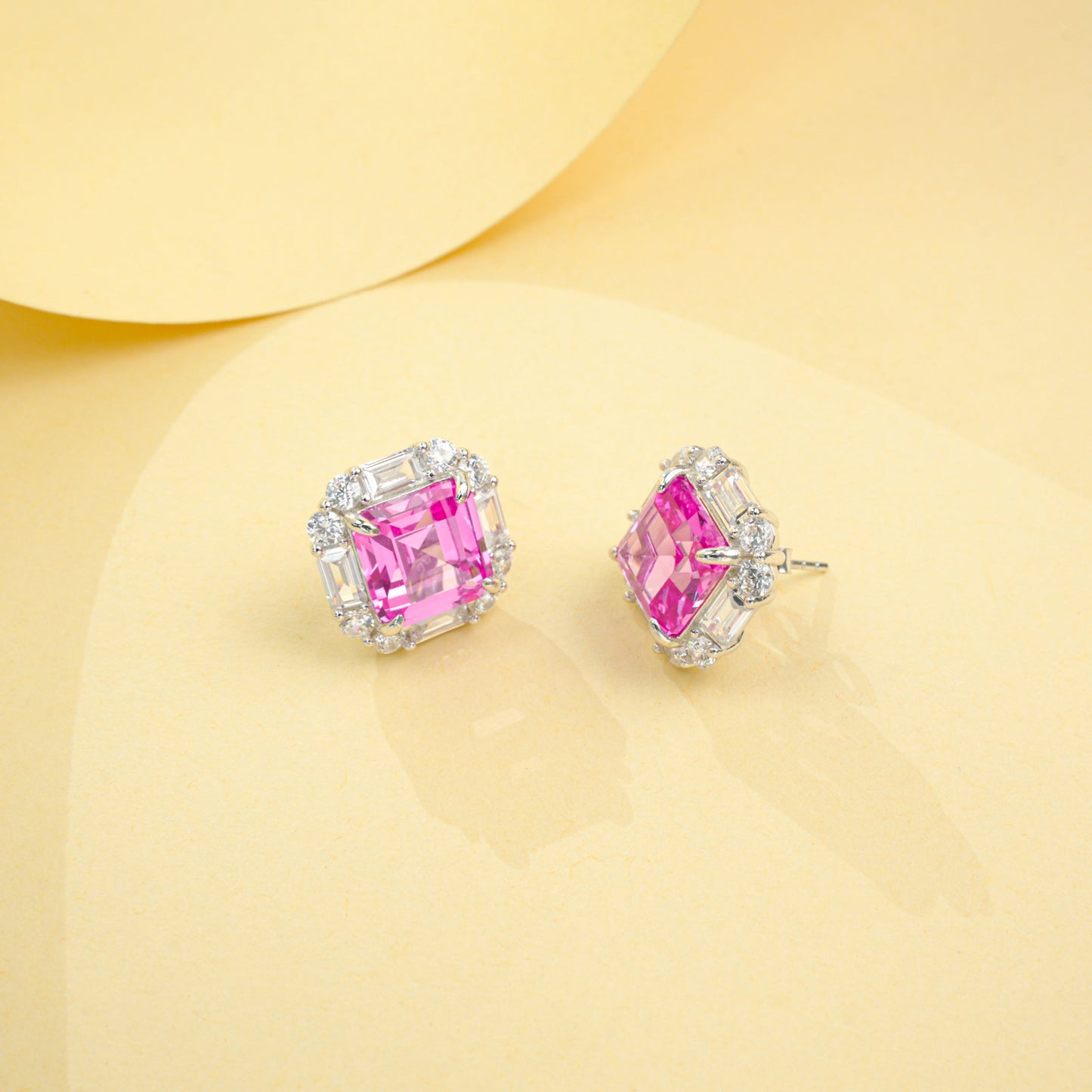 S925 Silver Lab Pink Sapphire Stud Earrings Full Diamond Halo, Anniversary Gentle Versatile - Photo 3