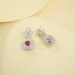 S925 Sterling Silver Lab Ruby French Vintage Bowknot Square Pave Earrings - Photo 4
