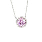 S925 Silver Classic Lab Pink Sapphire Single-Halo Necklace, Gentle Anniversary Gift - Photo 5