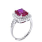 S925 Sterling Silver Lab Pigeon Blood Ruby Square Micro-Pave Ring, Premium for Women - Photo 3