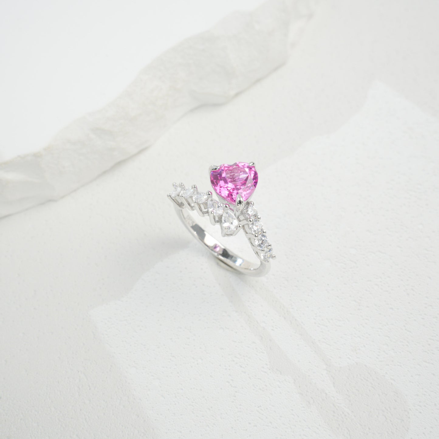 925 Sterling Silver Lab Padparadscha Ring, Vintage Luxurious - Photo 4