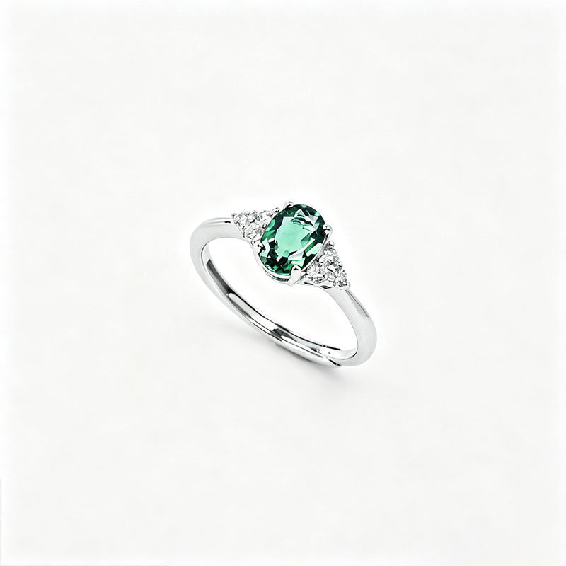 S925 Silver 4-Claw Lab Emerald Ring with Side Teardrop Diamond, Matching Silver Ring - Photo 5