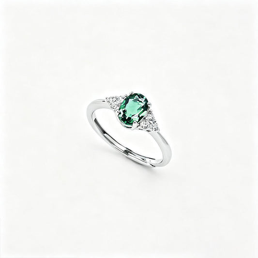 S925 Silver 4-Claw Lab Emerald Ring with Side Teardrop Diamond, Matching Silver Ring - Photo 5
