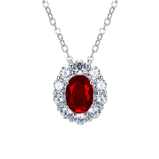 S925 Sterling Silver Lab Pigeon Blood Ruby Halo Pendant Necklace, for Women - Photo 1