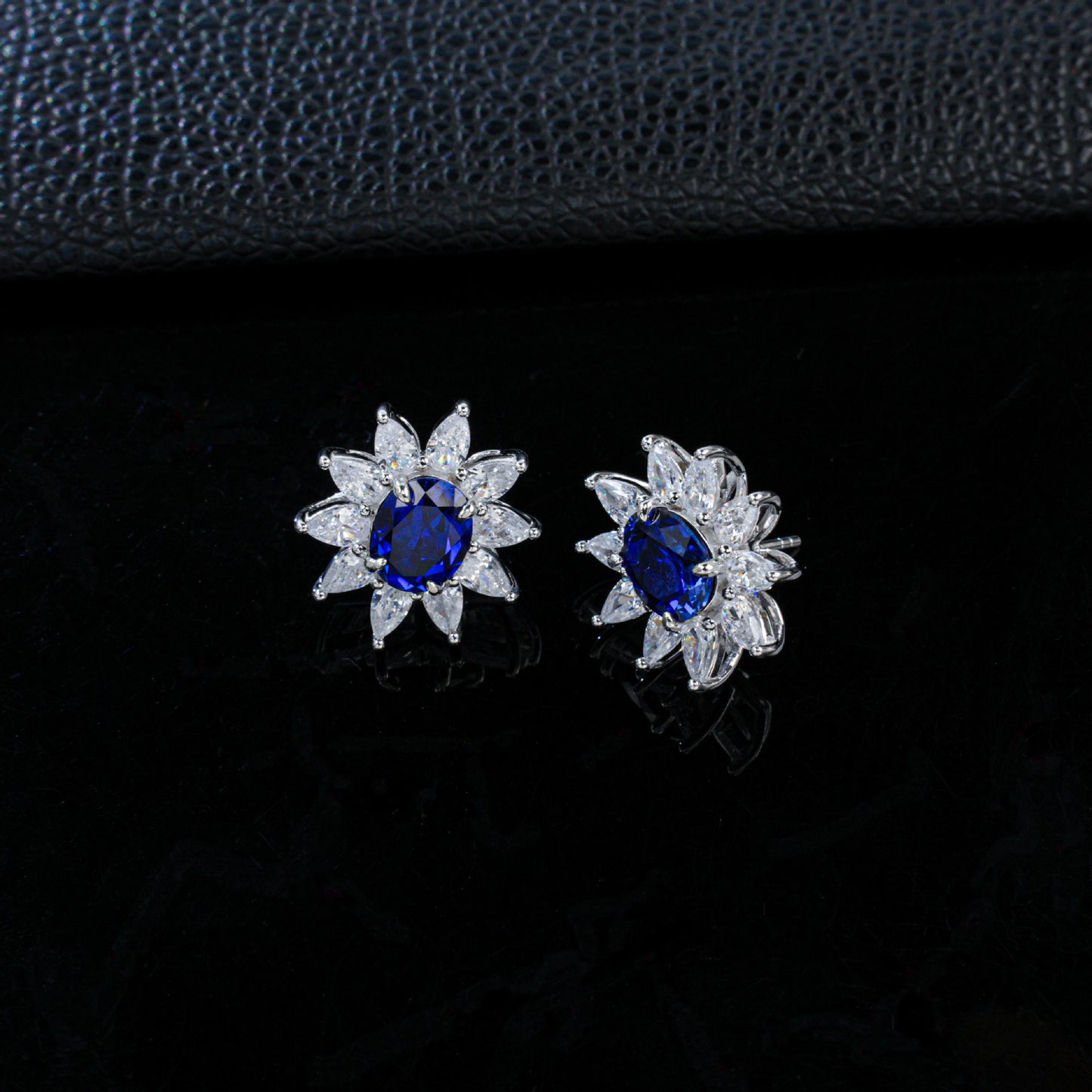 Lab Sapphire S925 Silver Stud Earrings, Vintage Premium Princess - Photo 3