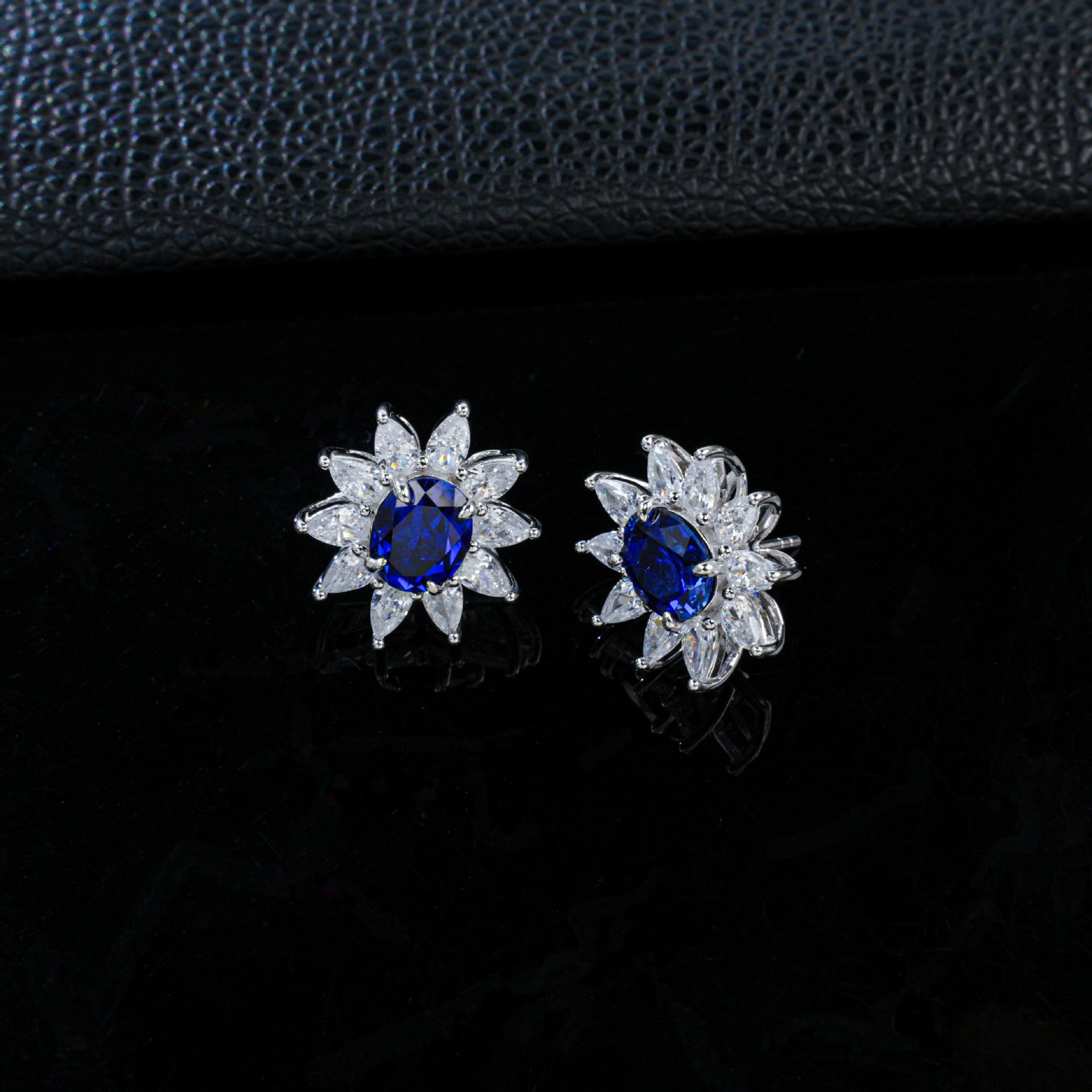 Lab Sapphire S925 Silver Stud Earrings, Vintage Premium Princess - Photo 3
