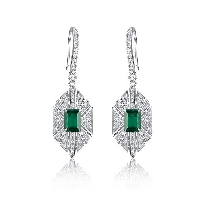 S925 Sterling Silver Vintage Emerald Drop Earrings, Geometric Earrings Premium - Photo 2
