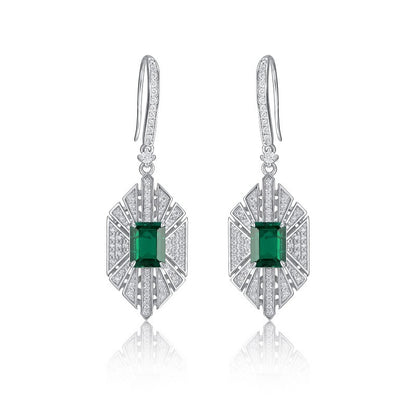 S925 Sterling Silver Vintage Emerald Drop Earrings, Geometric Earrings Premium - Photo 2