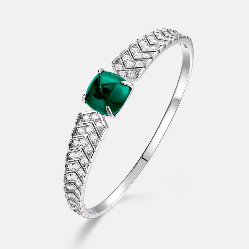 S925 Sterling Silver Lab Emerald Bangle, Premium Gift - Photo 2