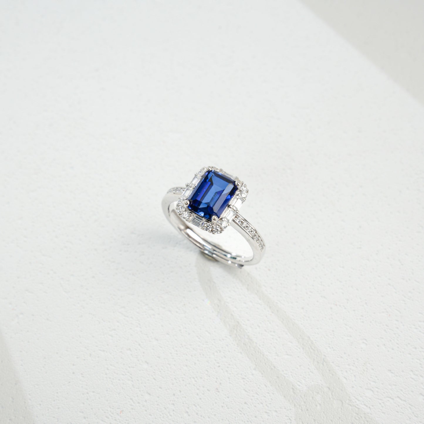 S925 Sterling Silver Square Sapphire Ring, Unique Elegant - Photo 5