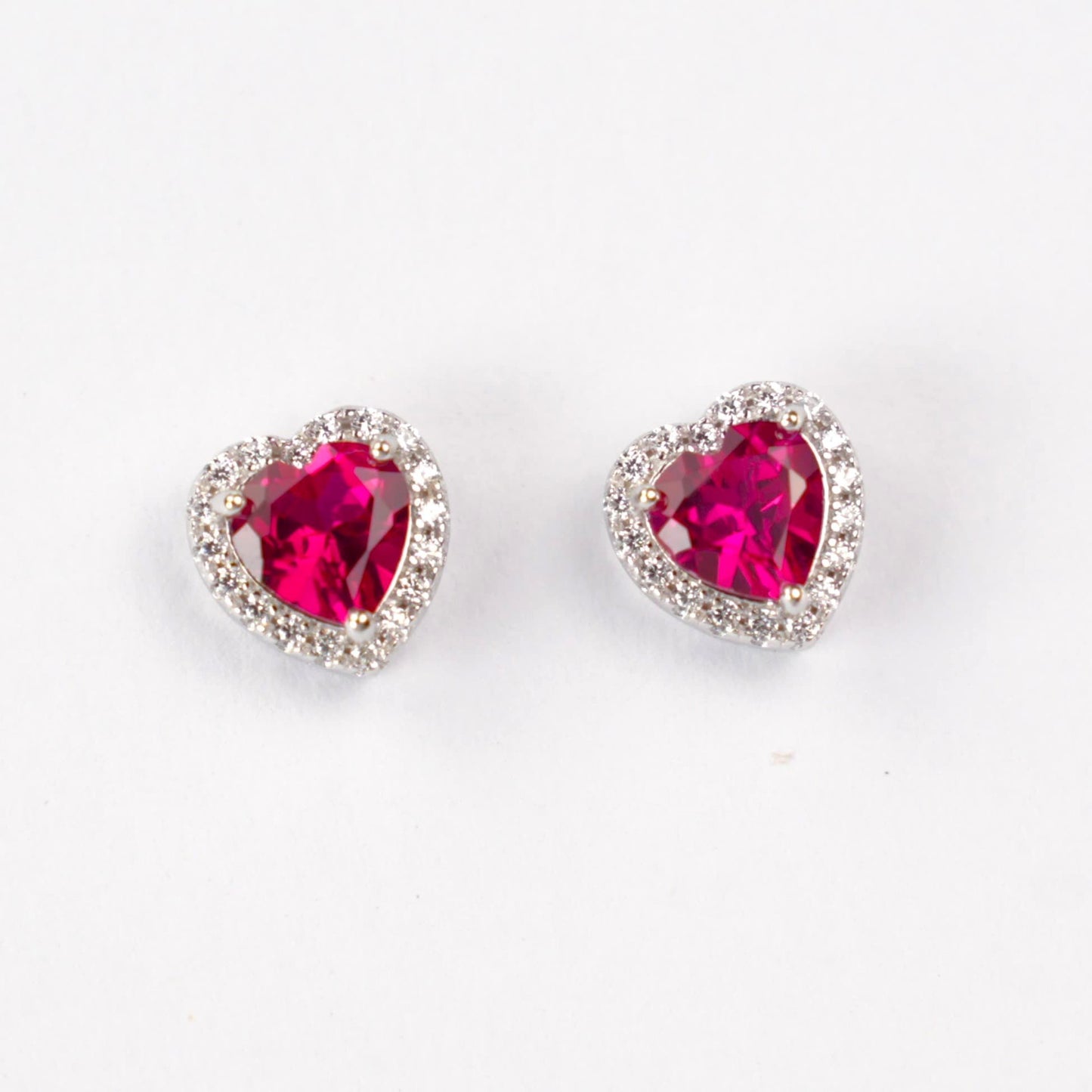 S925 Sterling Silver Lab Ruby Heart Halo Earrings, Date Versatile - Photo 5