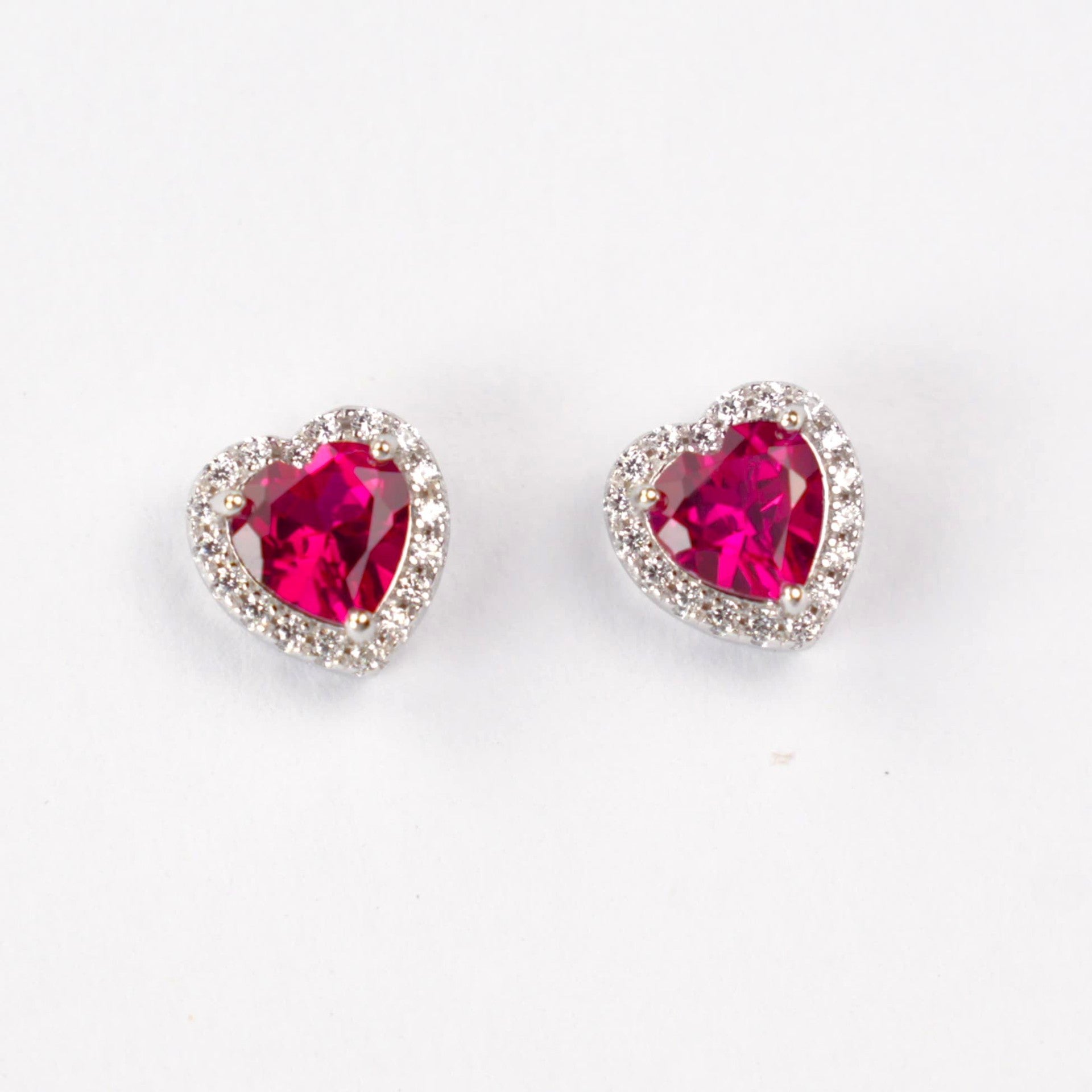 S925 Sterling Silver Lab Ruby Heart Halo Earrings, Date Versatile - Photo 5