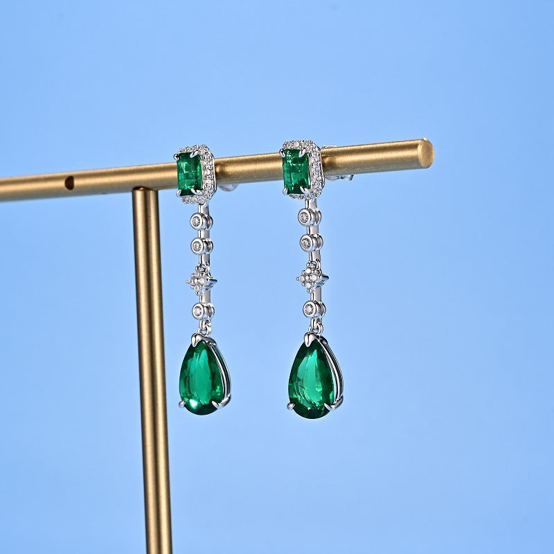 S925 Silver coloured Gemstone Teardrop Long Earrings, Versatile Vintage Gift - Photo 3