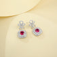 S925 Sterling Silver Lab Ruby French Vintage Bowknot Square Pave Earrings - Photo 2
