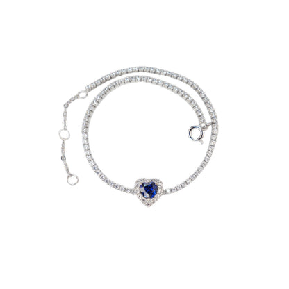 S925 Sterling Silver Lab Sapphire Heart Adjustable Bracelet for Women, Designer - Photo 5
